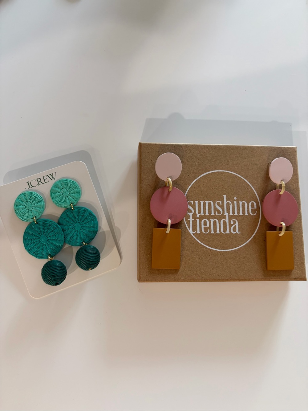 J Crew and Sunshine Tienda Geometric Drop Earrings - Teal & Pink & Mustard